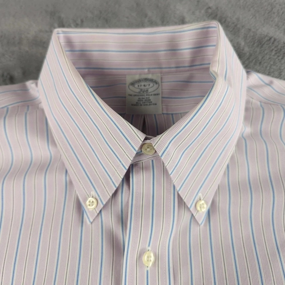 Brooks Brothers Original Polo Shirt Mens 17.5-7 Purple Blue Striped Slim Fit